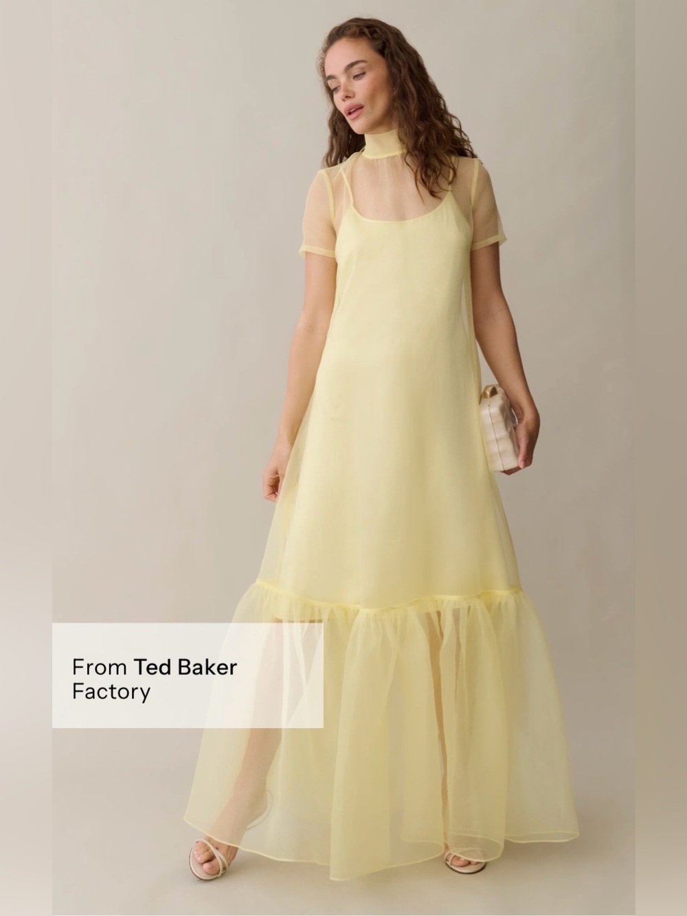 CAARA Melody Dress Light Yellow Sheer Organza Maxi Size M NWT Few Moda Ted Baker